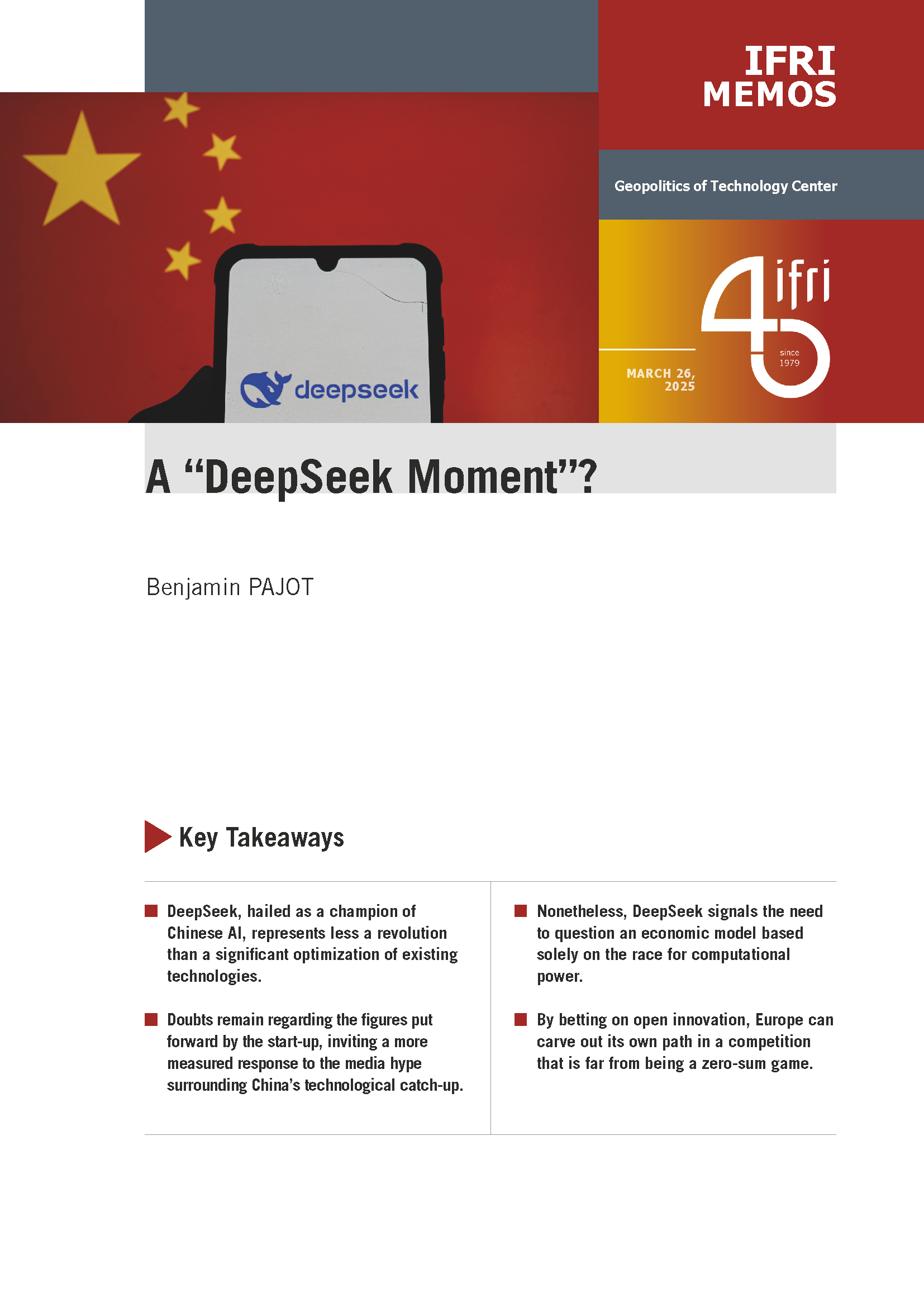 Cover of Pajot's Memo A "DeepSeek Moment"?