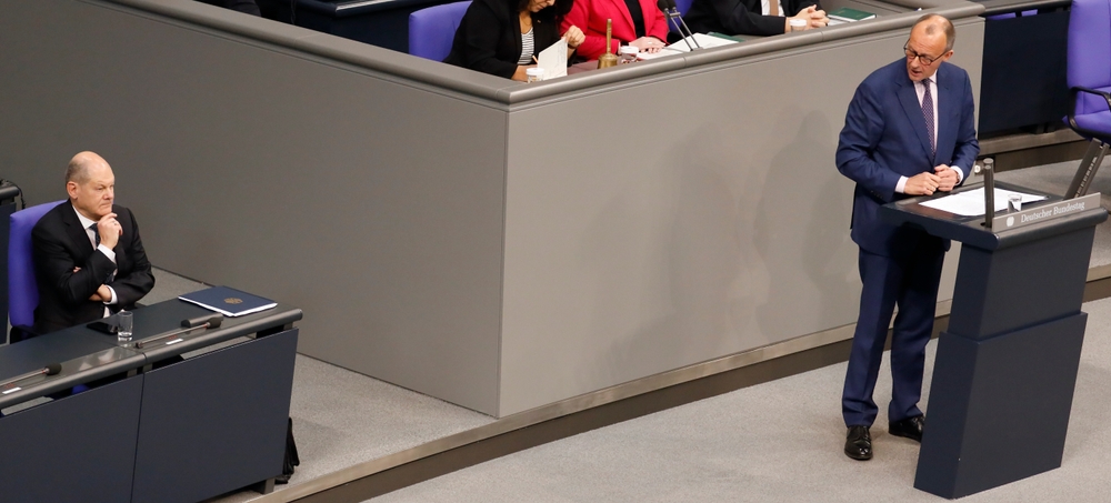 Friedrich Merz, leader de la CDU allemande et le chacelier allemand Olaf Scholz, Berlin- 28 novembre 2023