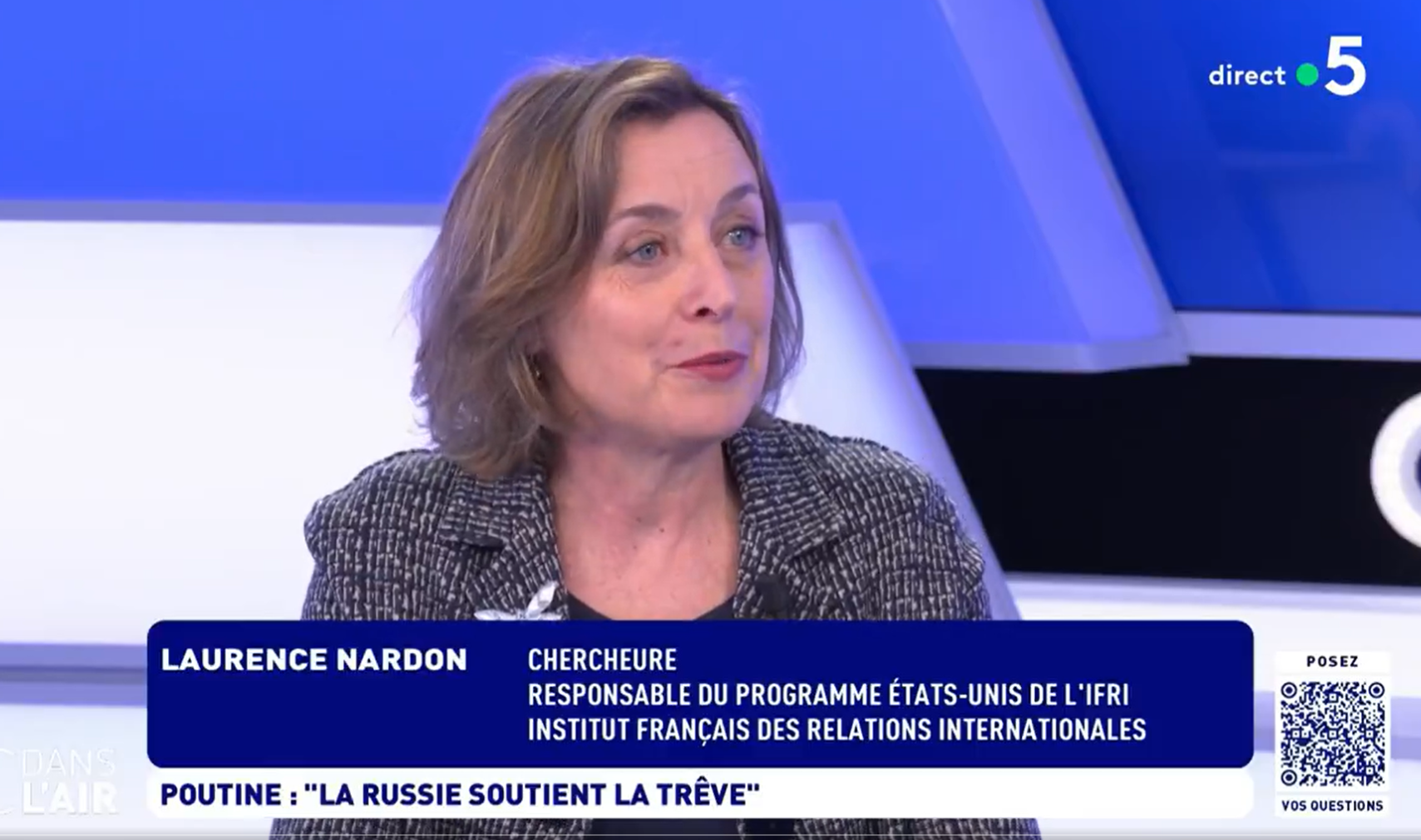 Laurence Nardon, invitée de "C dans l'air" sur France TV, mars 2025