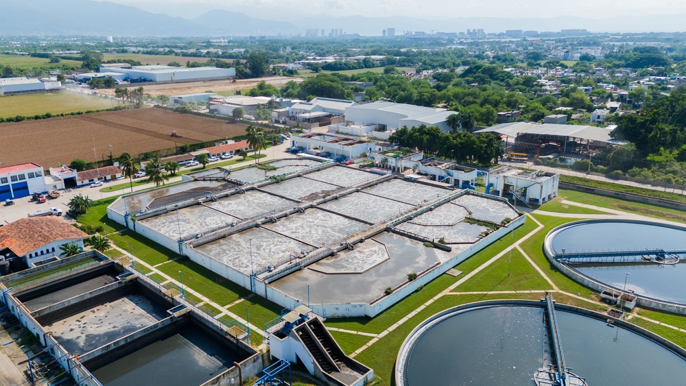 vue aérienne d’une station d’épuration, de recyclage de l’eau et de gestion des déchets au Mexique