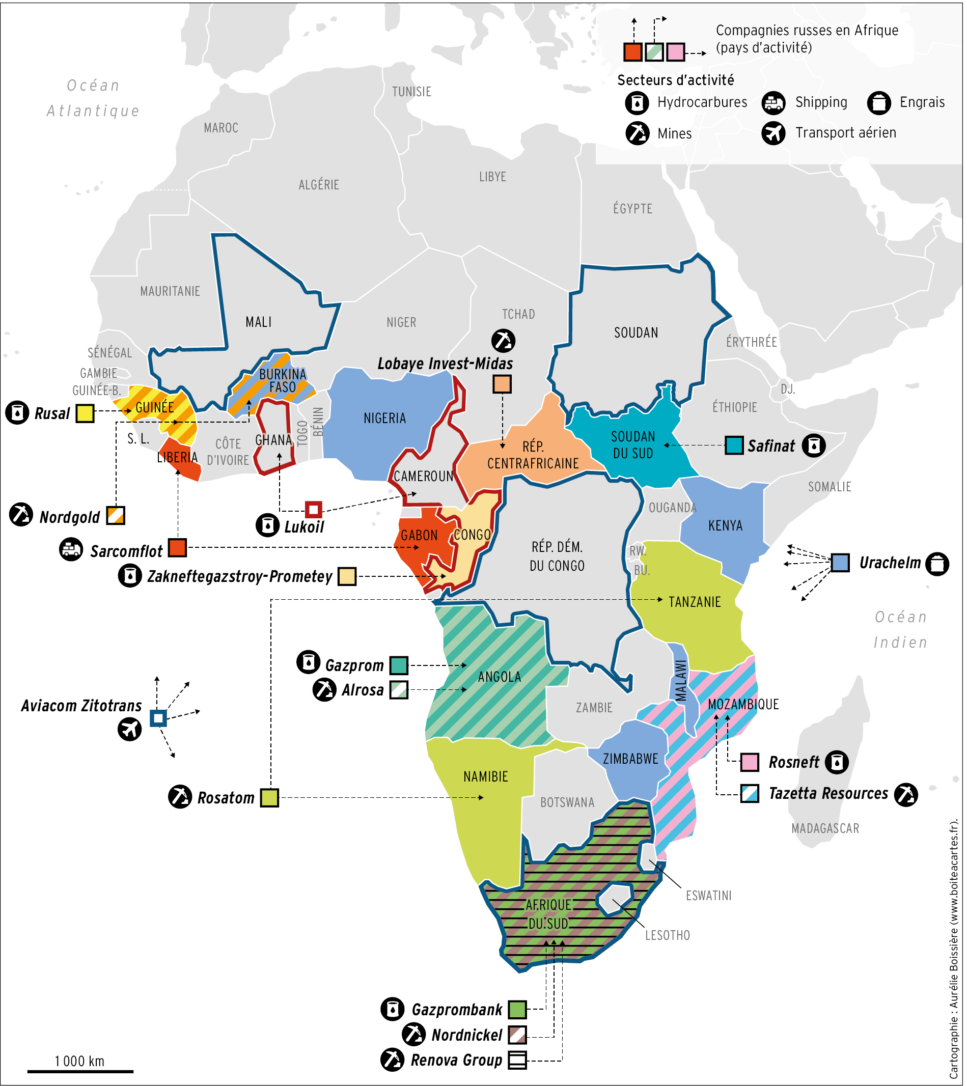Annexe : les compagnies russes en Afrique © Aurélie Boissière/AbCarto, 2025.