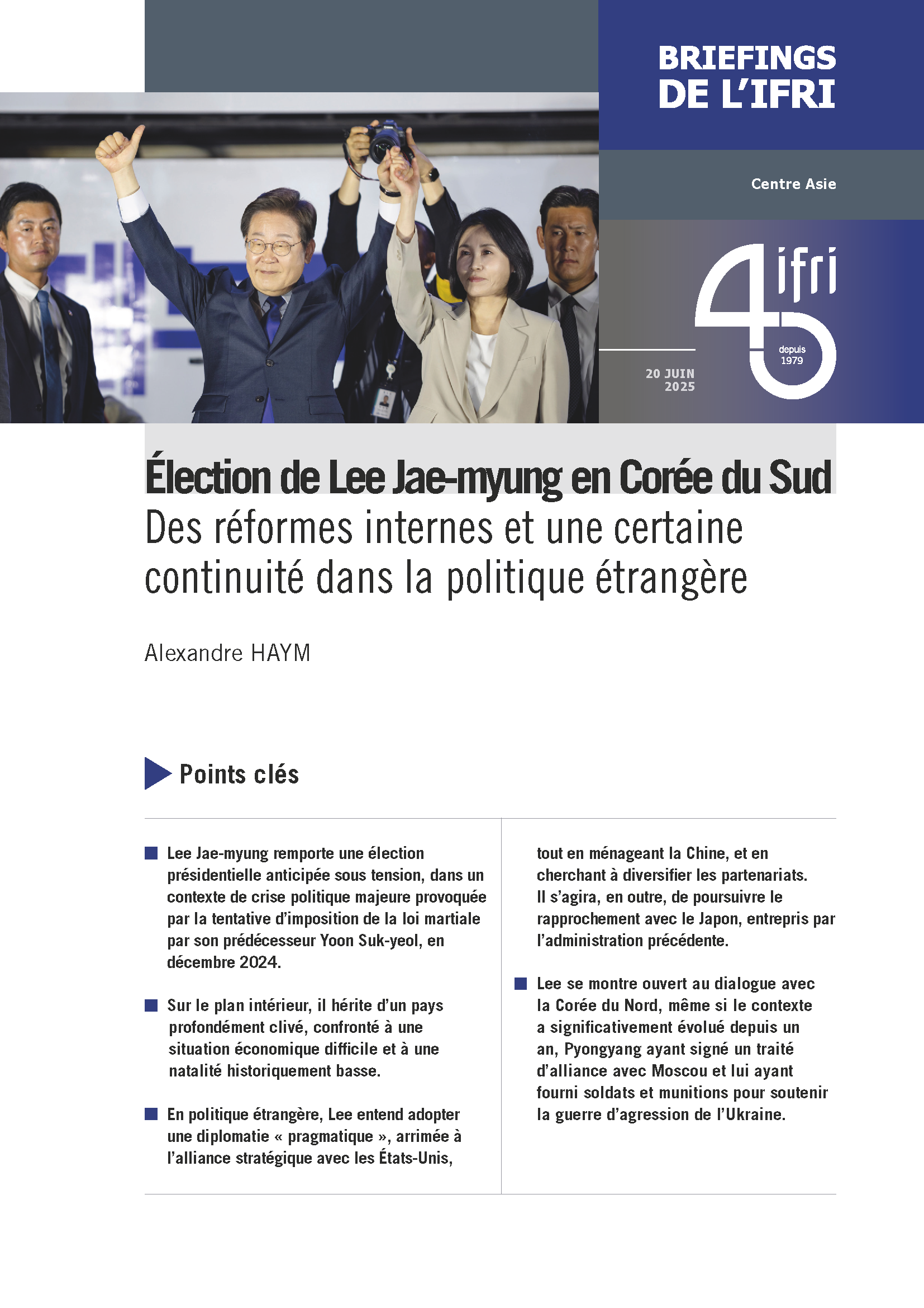 Élection de Lee Jae-myung en Corée du Sud : des réformes internes et une certaine continuité dans la politique étrangère