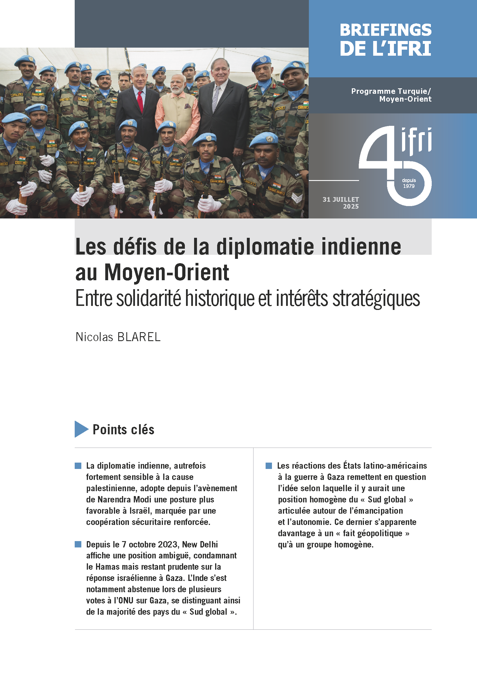 Les défis de la diplomatie indienne au Moyen-Orient. Entre solidarité historique et intérêts stratégiques blarel ifri