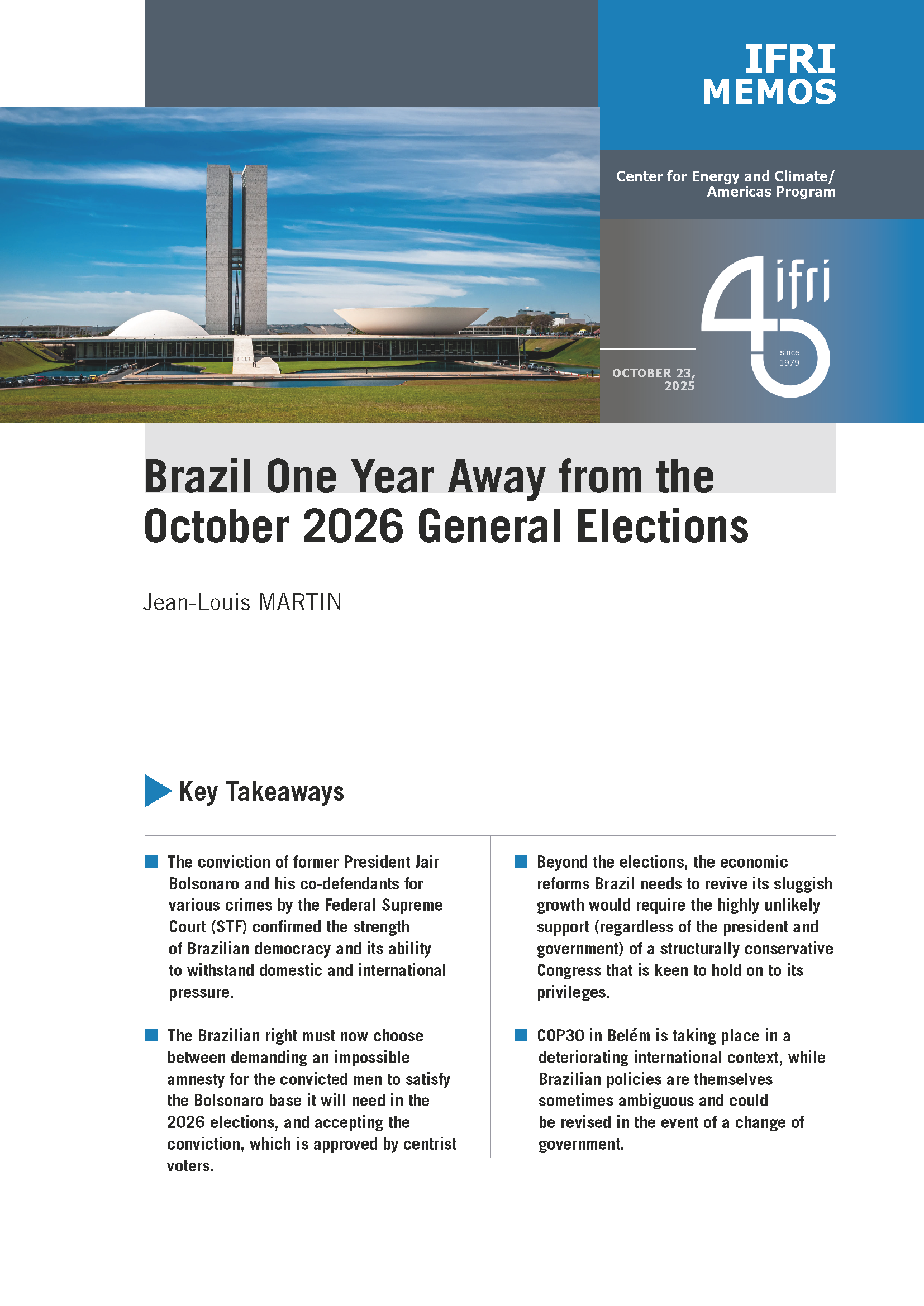 Brazil One Year Away from the October 2026 General Elections, Jean-Louis Martin.