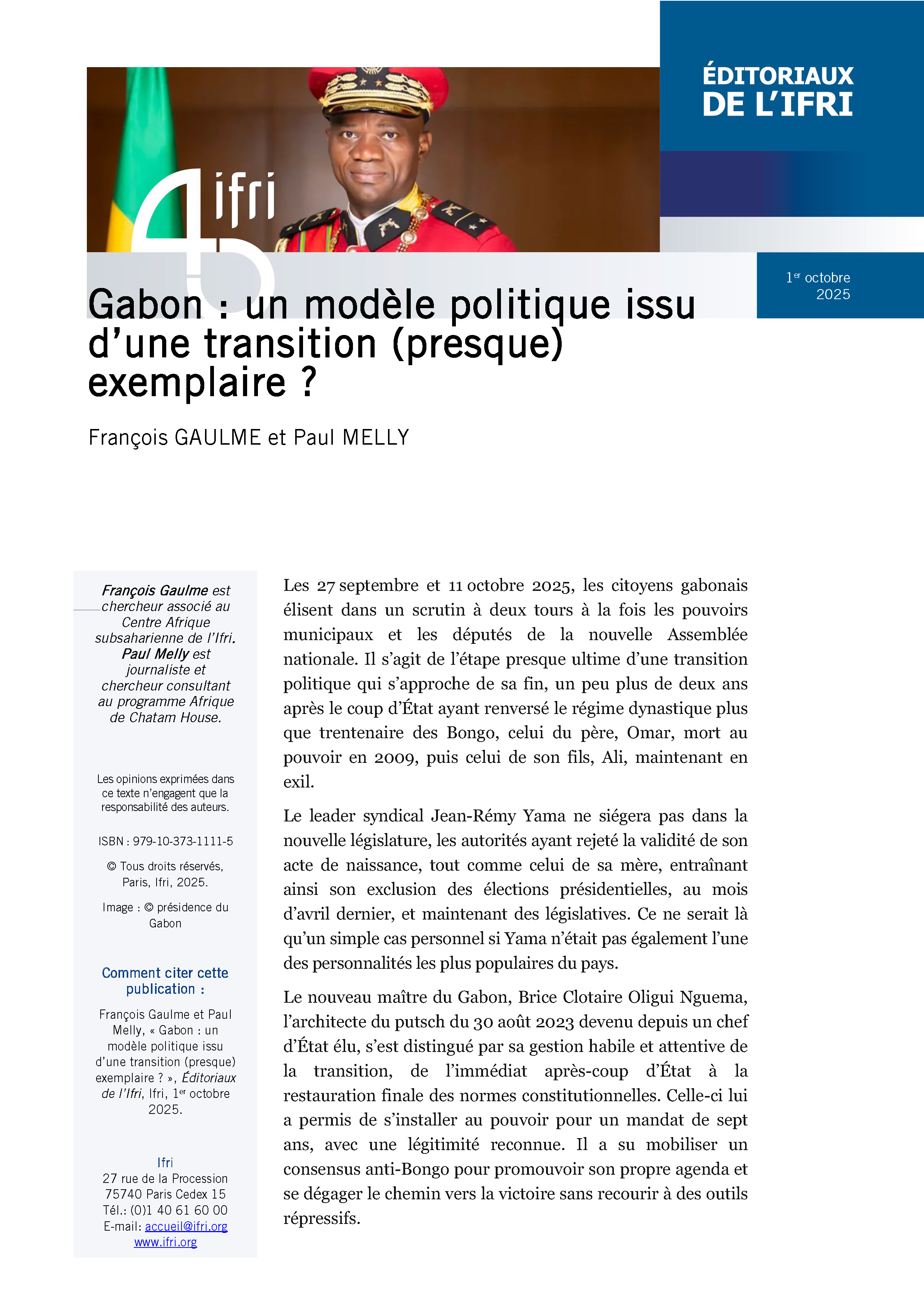 Gabon : Un modèle politique issu d'une transition (presque) exemplaire ? 