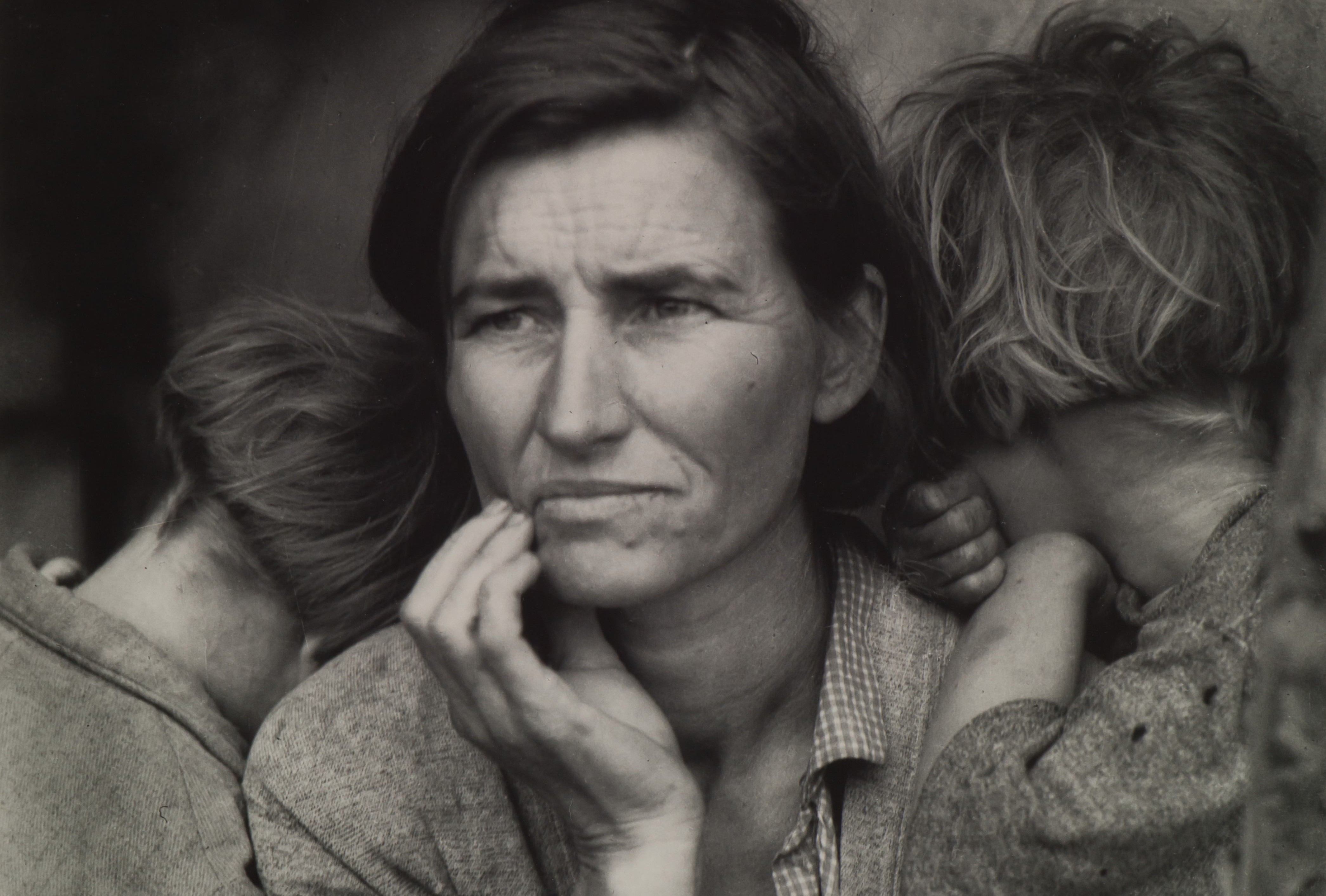 Mère migrante, Migrant Mother en anglais, de Dorothea Lange, Nipomo, Californie (1936). Photographie d'art vintage.