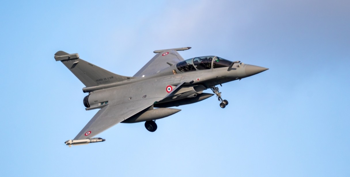 Avion Dassault Rafale B de l'armée de l'armée de l'air française, exercice OTAN, avril 2025