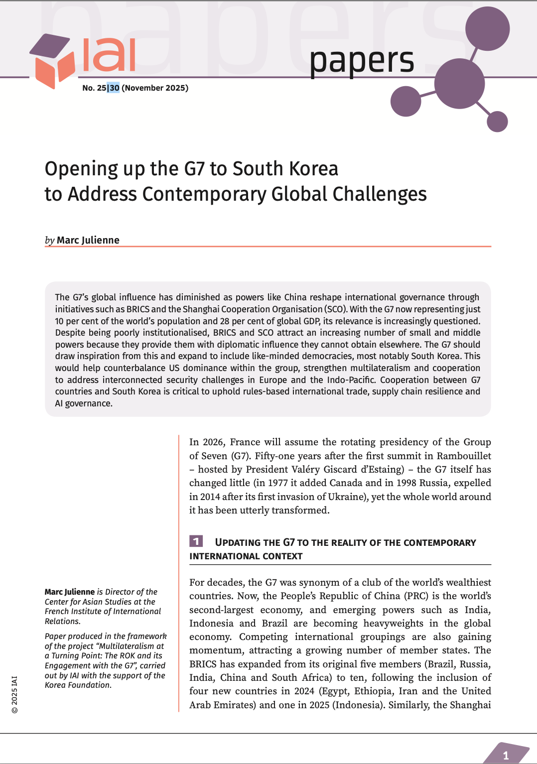 Page de couverture - Opening Up the G7 - M. JULIENNE