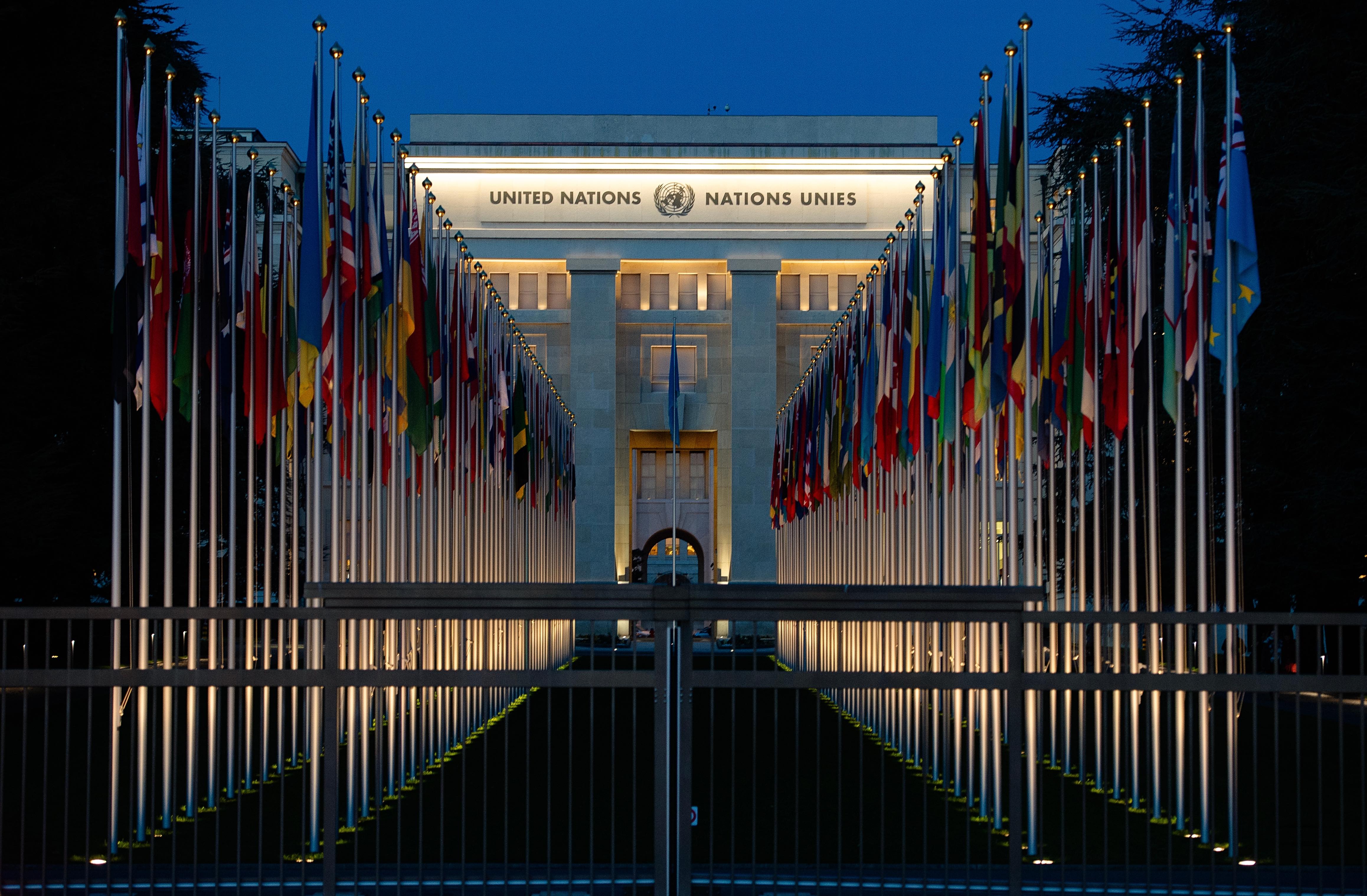 L'entrée du bâtiment de l'ONU à Genève