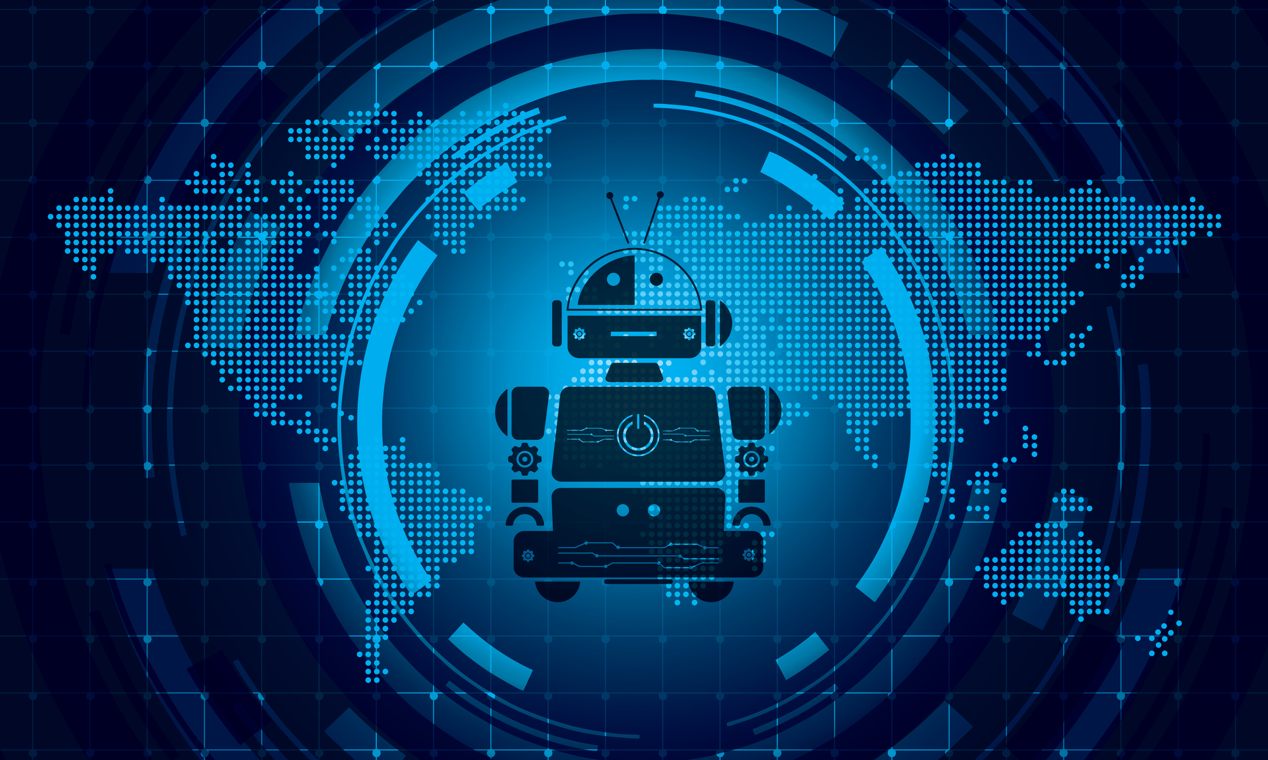 Robotics technology concept vector.World map dots background