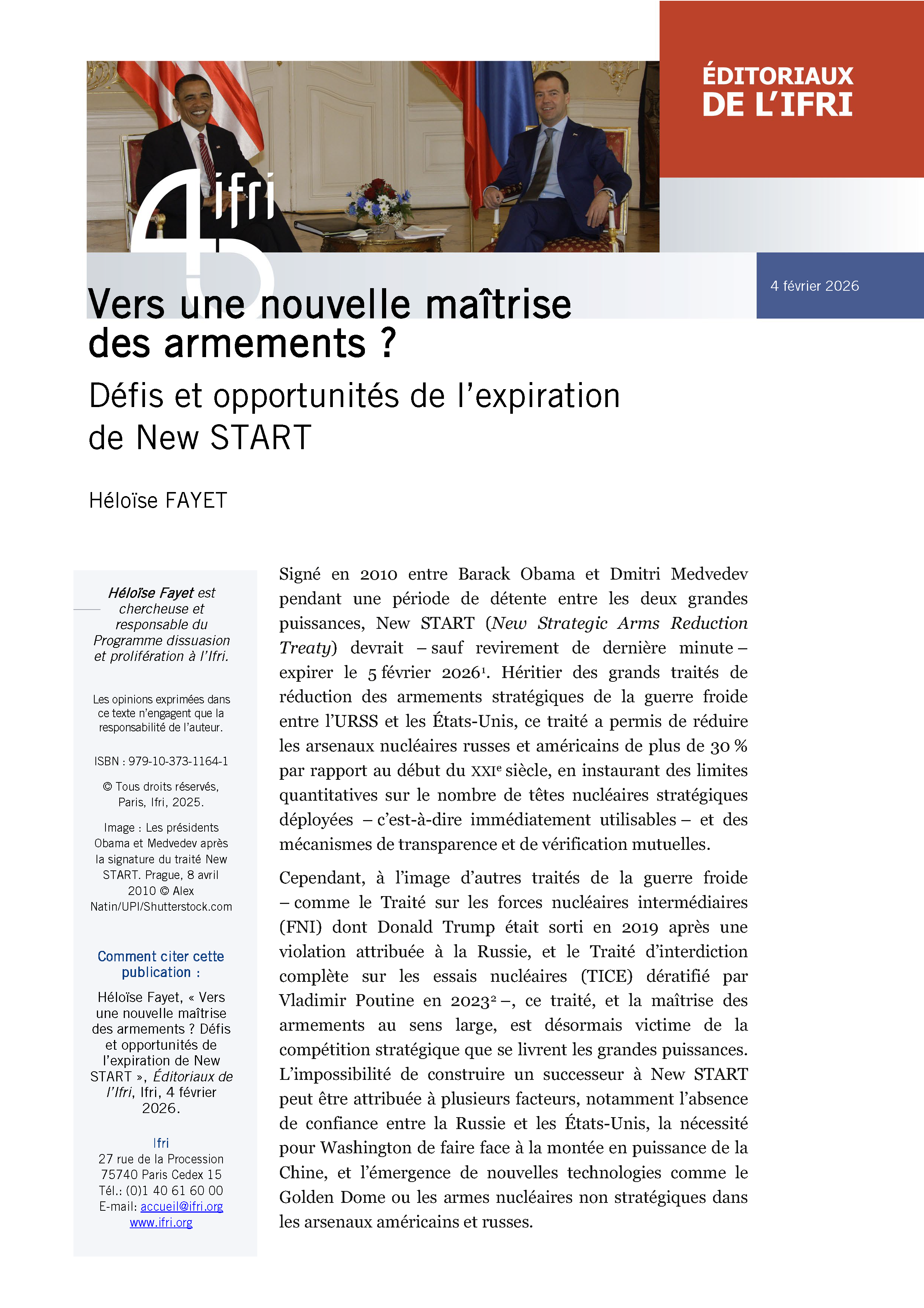 Vers une nouvelle maîtrise des armements ? Défis et opportunités de l'expiration de New START