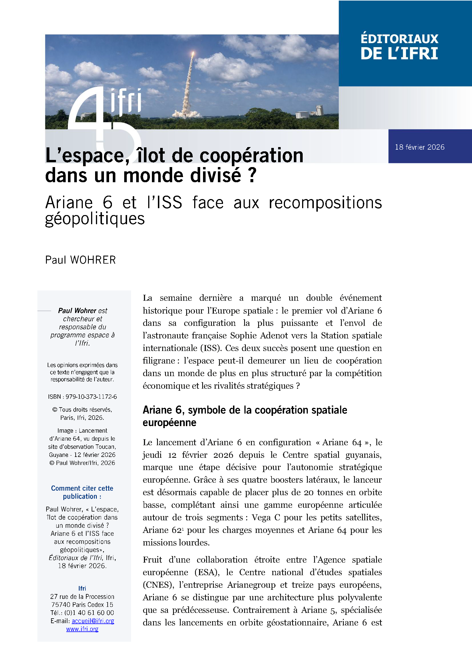 Couverture Ifri Wohrer Ariane64