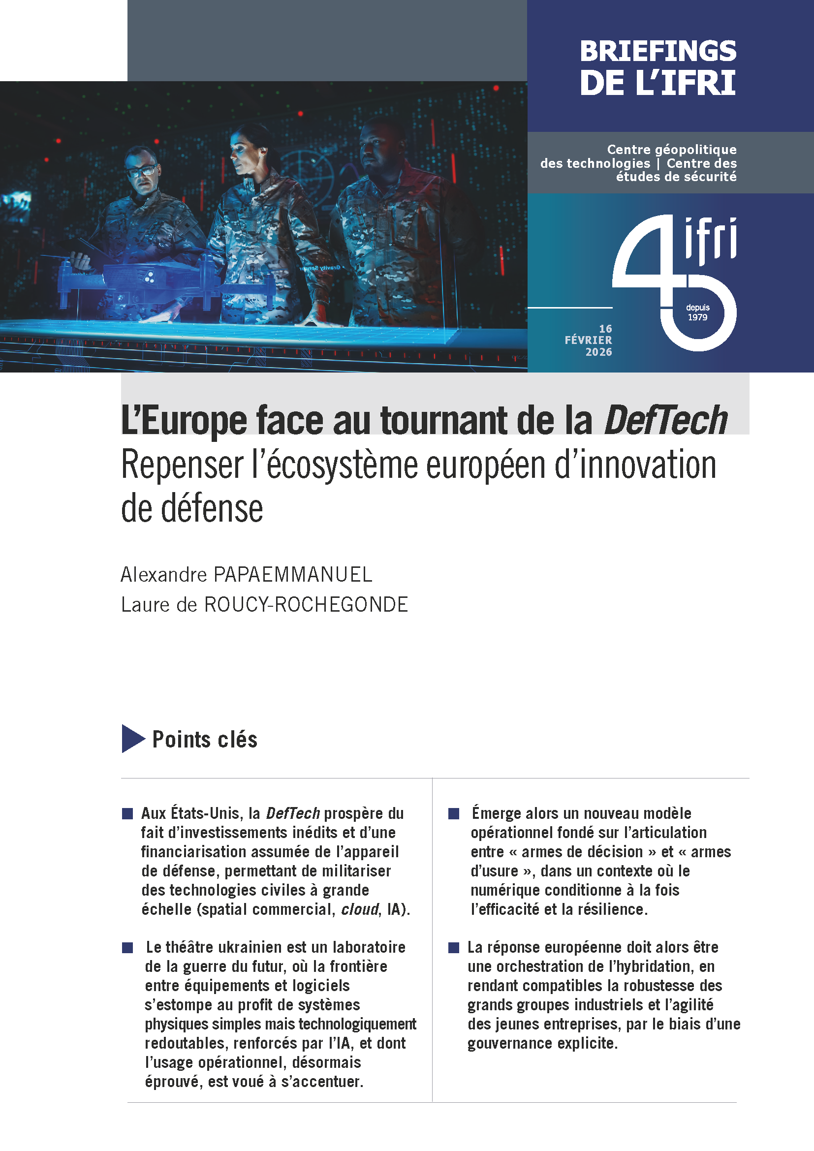 L'Europe face au tournant de la DefTech. Repenser l'écosystème européen d'innovation de défense.