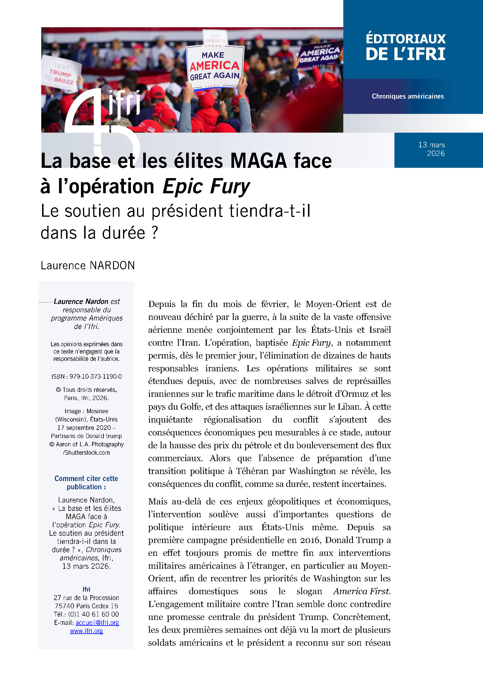 La base et les élites MAGA face à l’opération Epic Fury : le soutien au président tiendra -t-il dans la durée ?