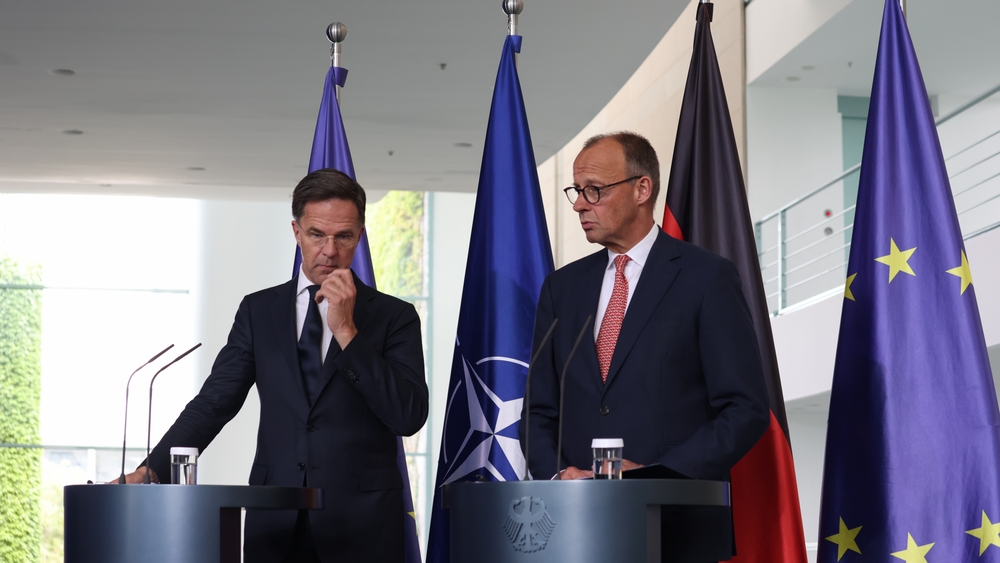 Berlin, Allemagne - 07/09/2025 : Conférence de Presse du Chancelier allemand Friedrich Merz et du Secrétaire général de l'OTAN, Mark Rutte