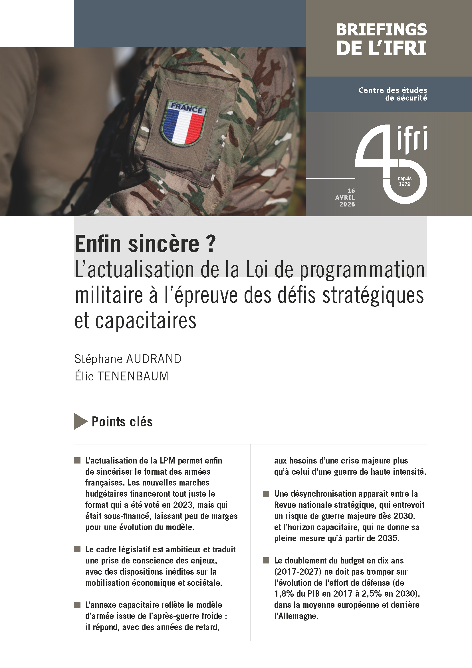 Enfin sincère ? L’actualisation de la Loi de programmation militaire à l’épreuve des défis stratégiques et capacitaires