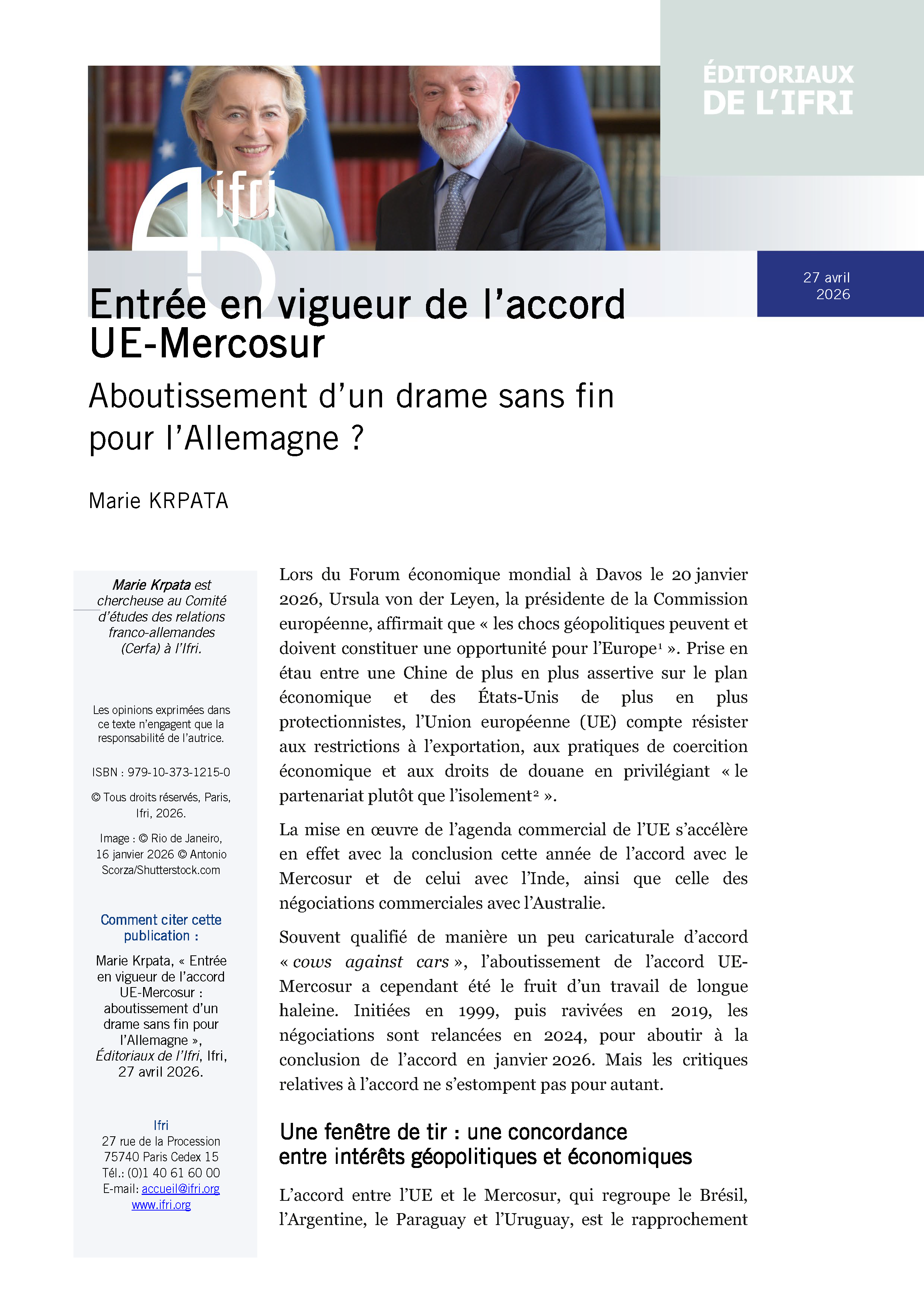 Entrée en vigueur de l’accord UE-Mercosur : aboutissement d’un drame sans fin pour l’Allemagne ? Marie krpata ifri