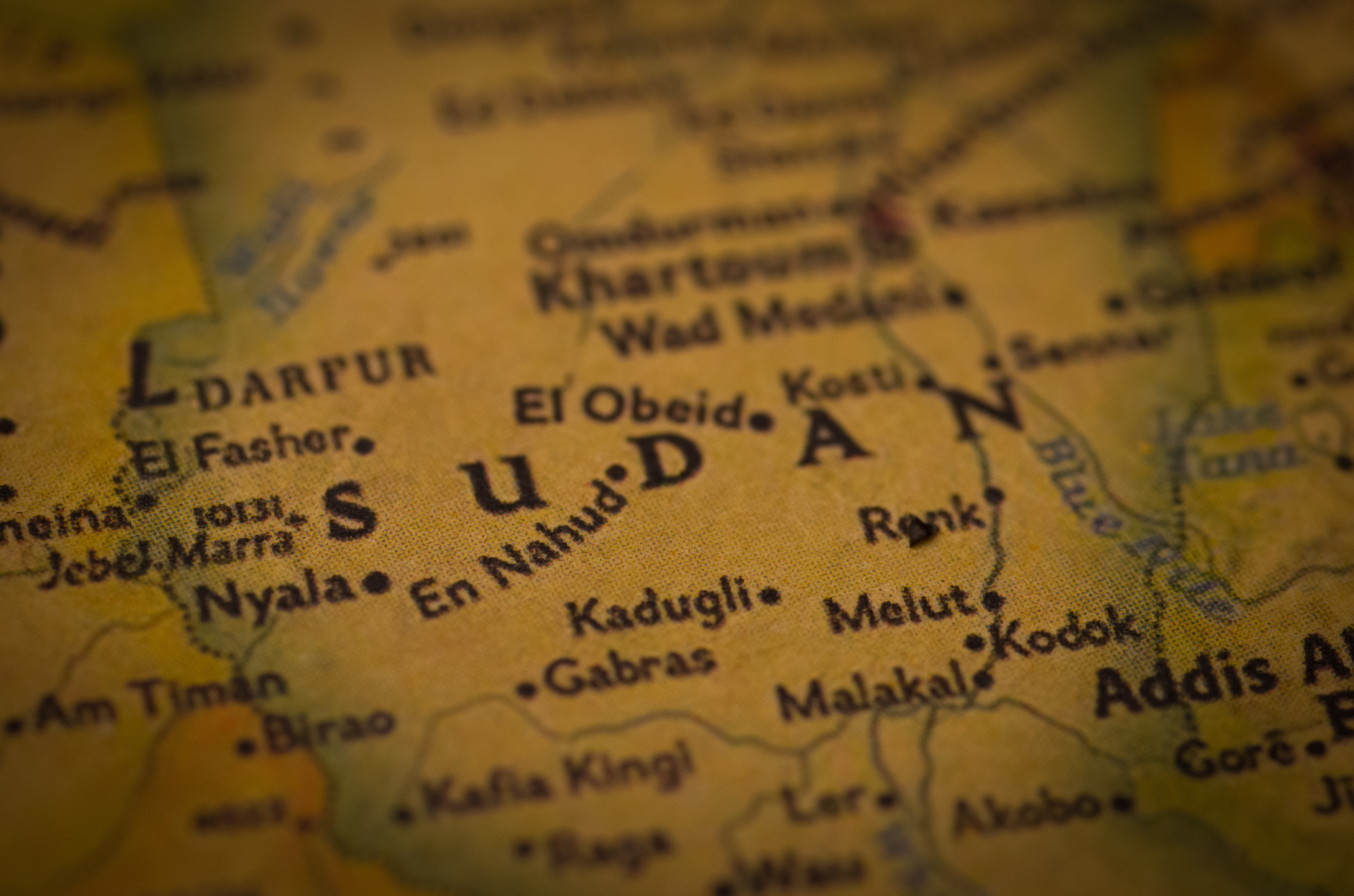 Historical map of Sudan showing Khartoum and the Darfur region