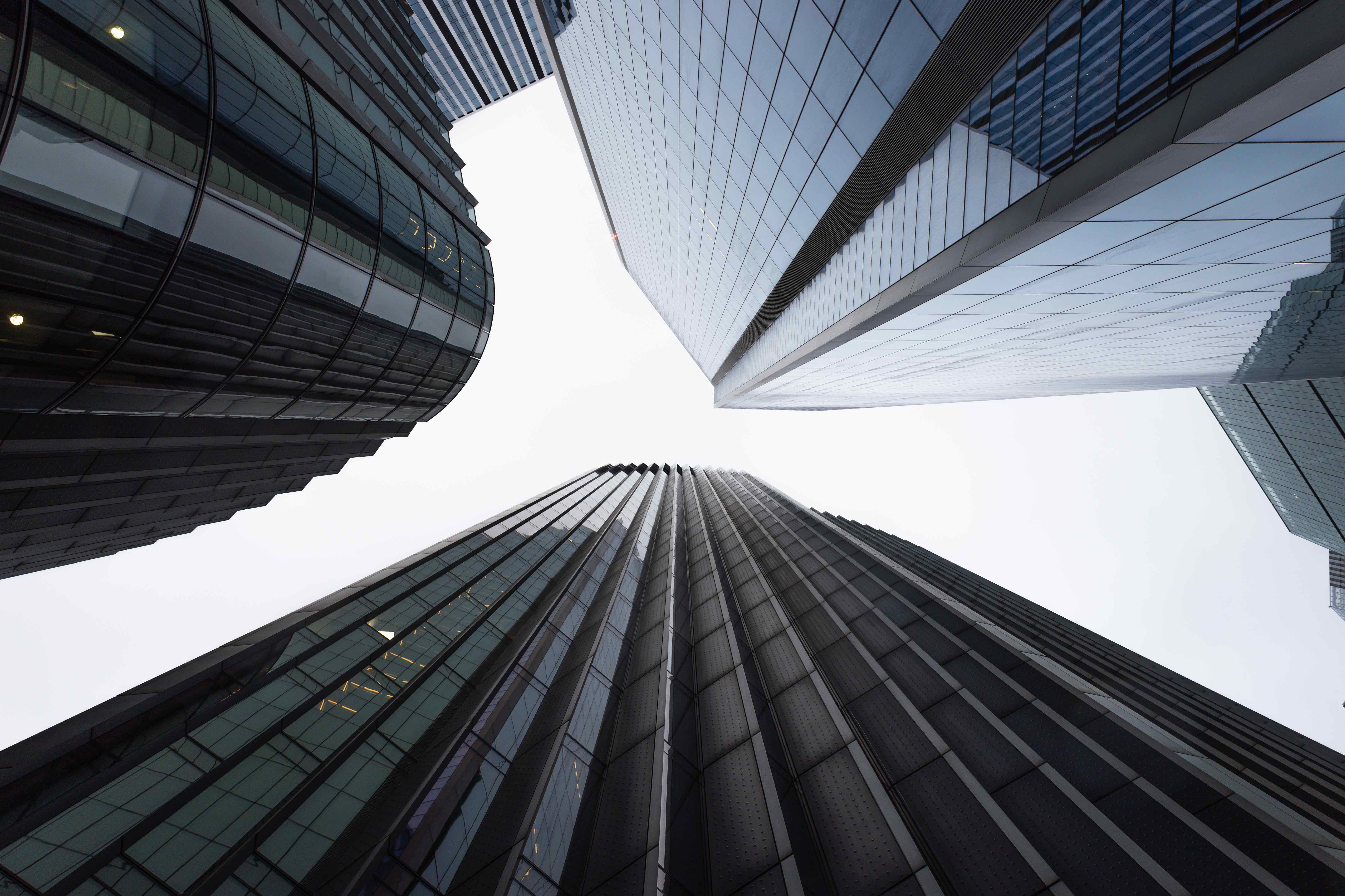 Vue de dessous de vitrines d'entreprises