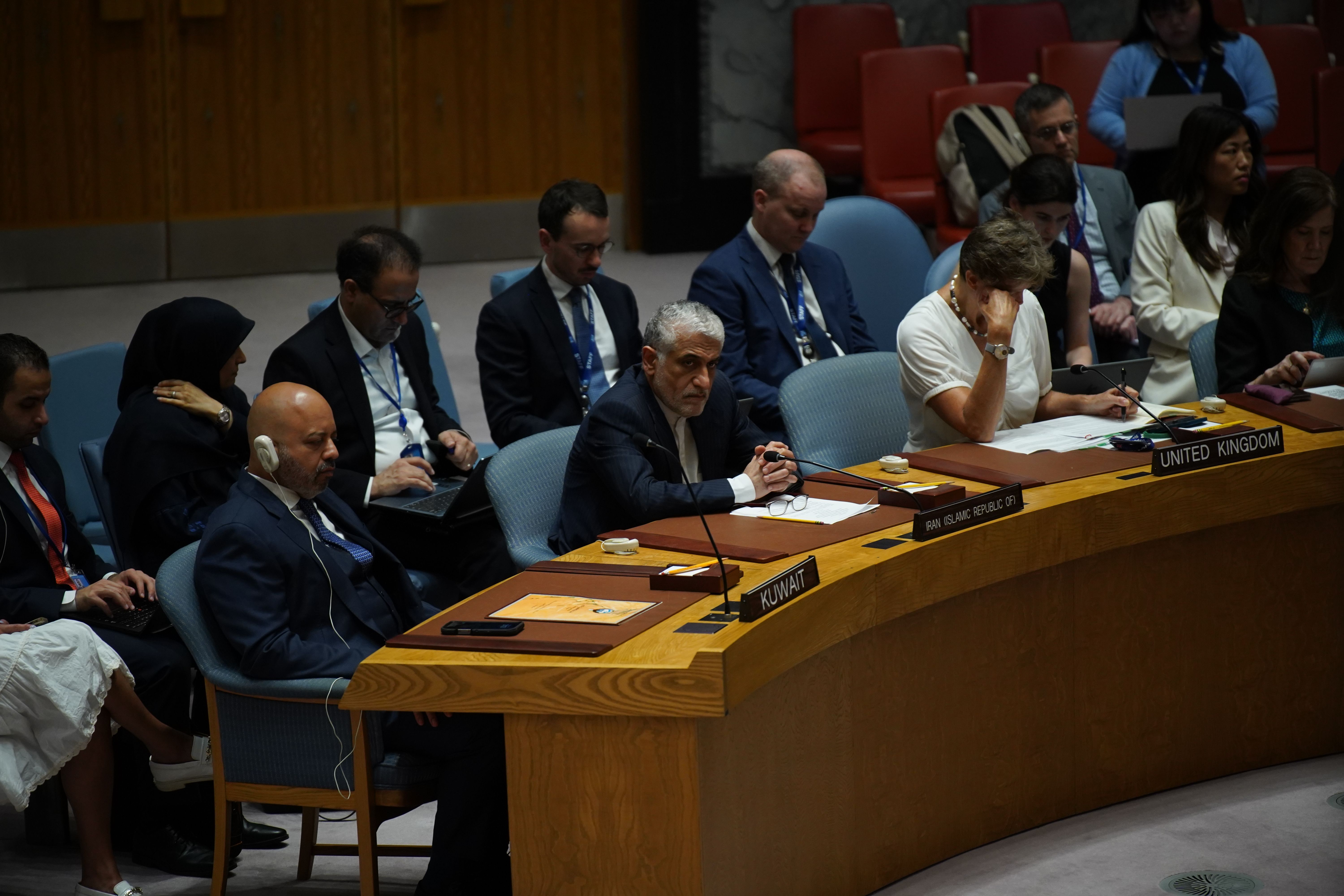 Amir-Saeid Iravani, représentant permanent de l'Iran auprès des Nations unies, lors de la réunion du Conseil de sécurité, le 22 juin 2025