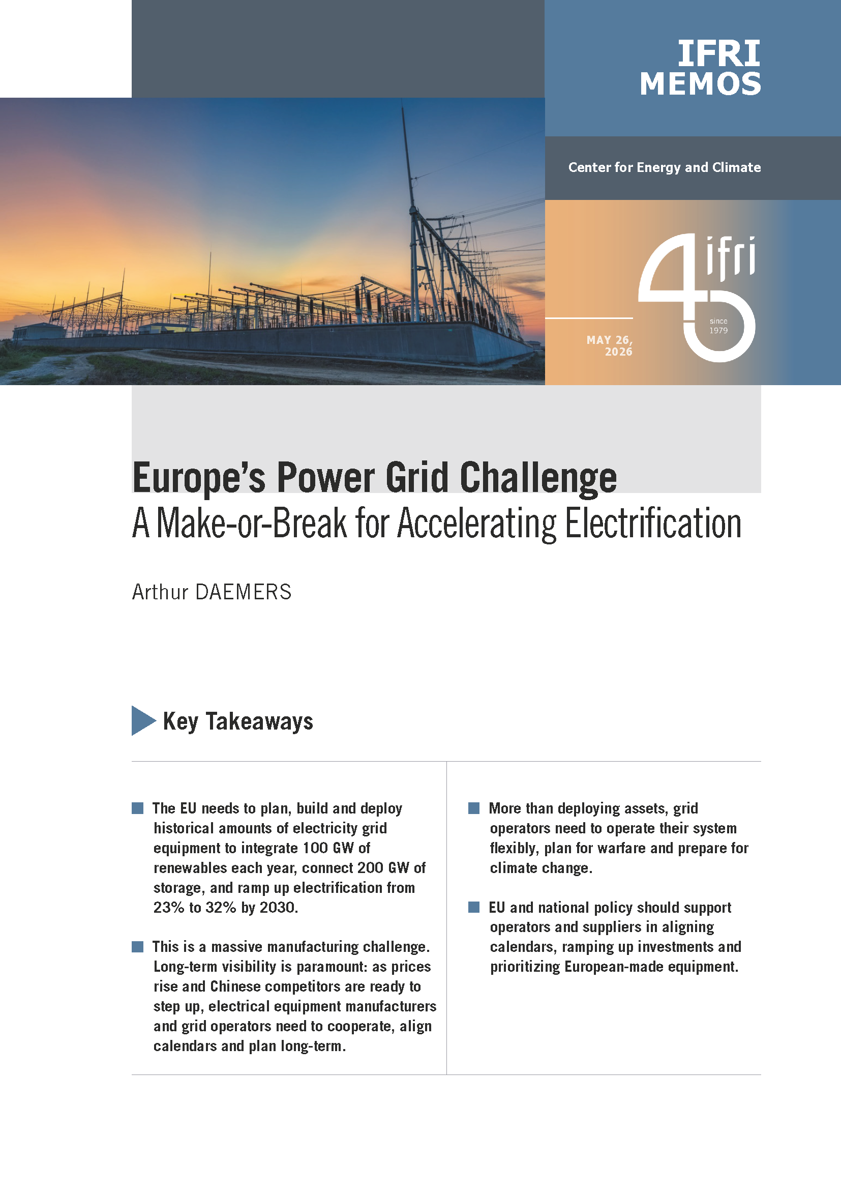 couverture du briefing sur le réseau électrique européen d'A. Daemers