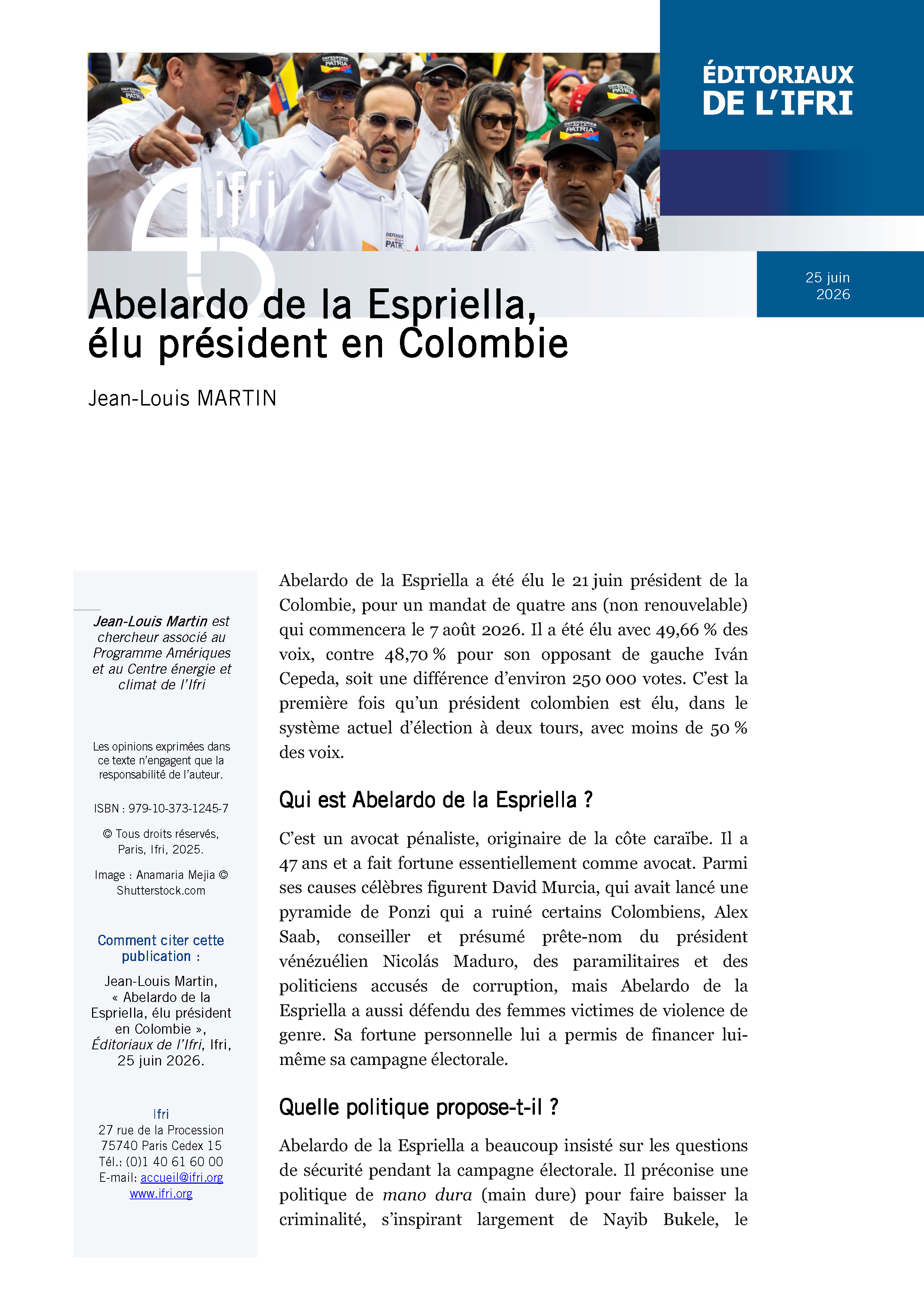 Abelardo de la Espriella,  élu président en Colombie