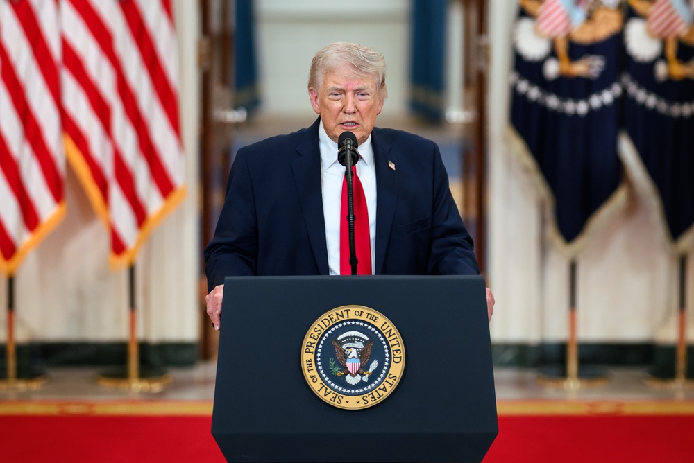 Donald Trump prononce une allocution à la Maison-Blanche, 1er avril 2026