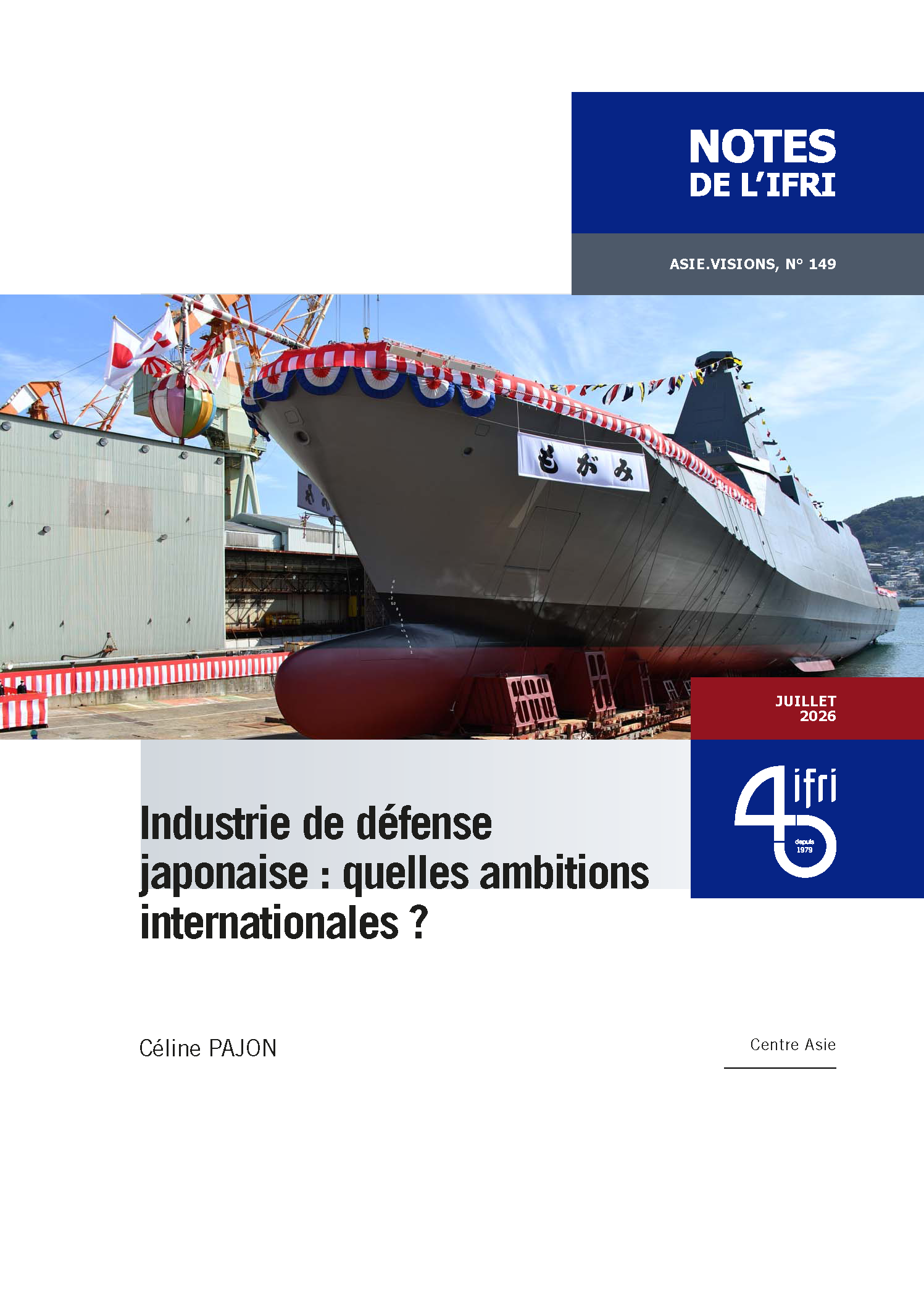Couverture de la note industrie de défense japonaise par Céline Pajon