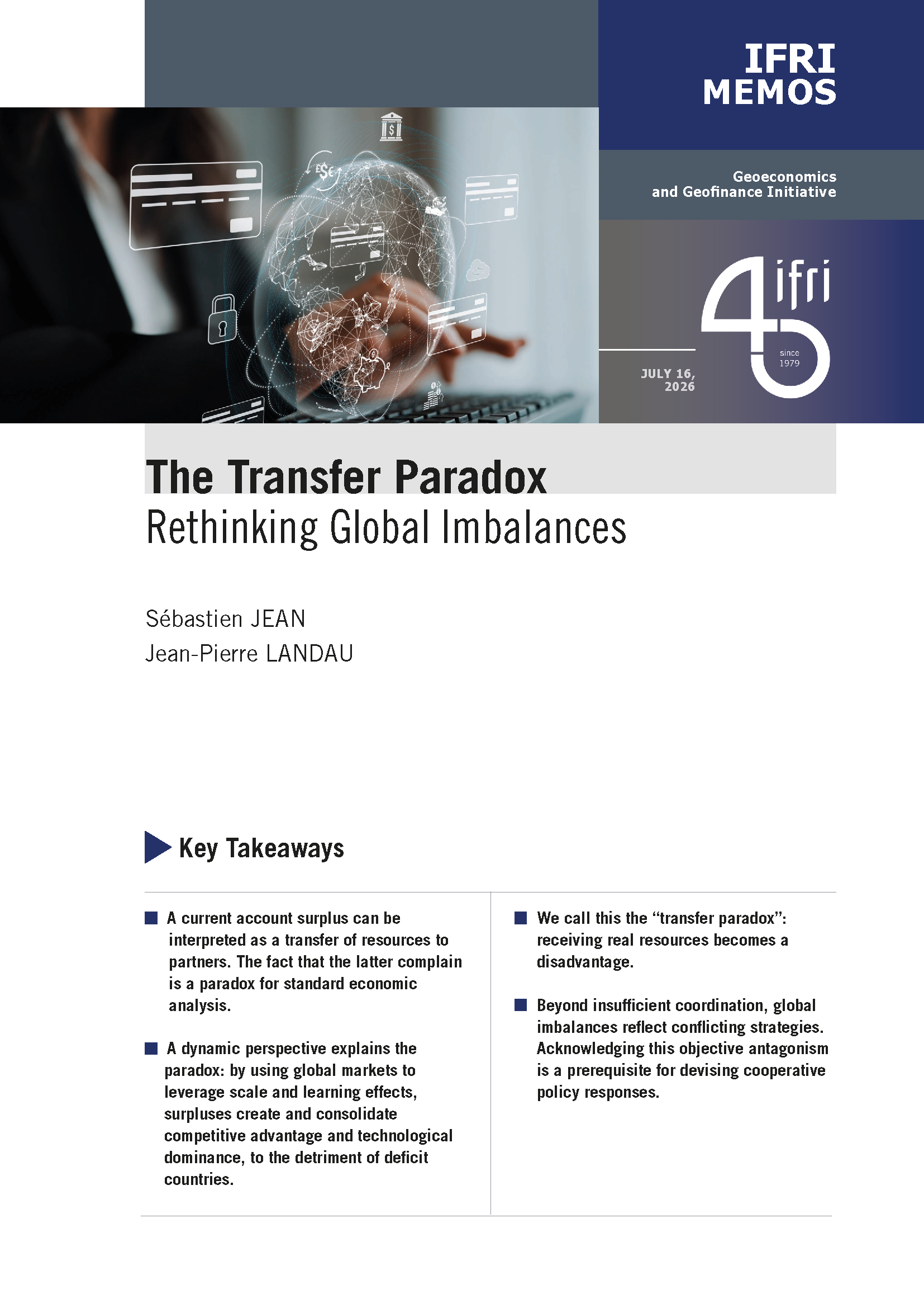 The Transfer Paradox Rethinking Global Imbalances Sebastien Jean Jean Pierre Landau Ifri