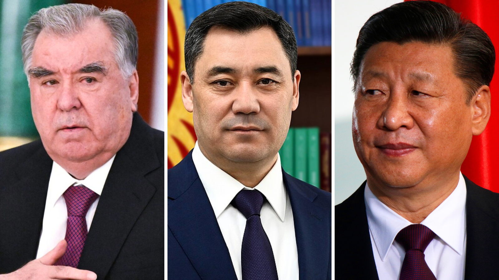 A composite photo of Emomali Rahmon, President of the Republic of Tajikistan; Sadyr Japarov, President of the Kyrgyz Republic; and Xi Jinping, President of the People’s Republic of China 
