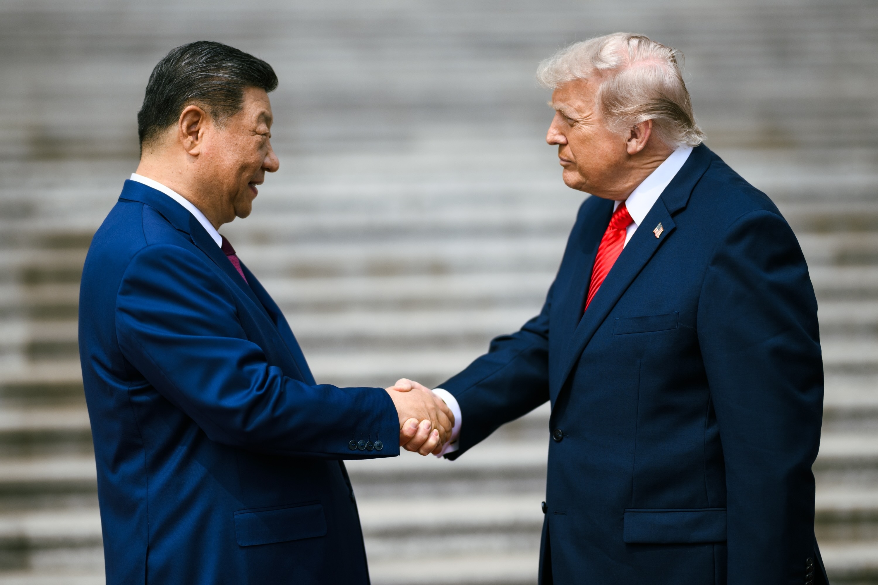 Le président Donald J. Trump participe à une cérémonie de bienvenue avec le président Xi Jinping de la République Personnes de Chine, le jeudi 14 mai 2026, à la Grande Salle des Personnes de Pékin, en Chine