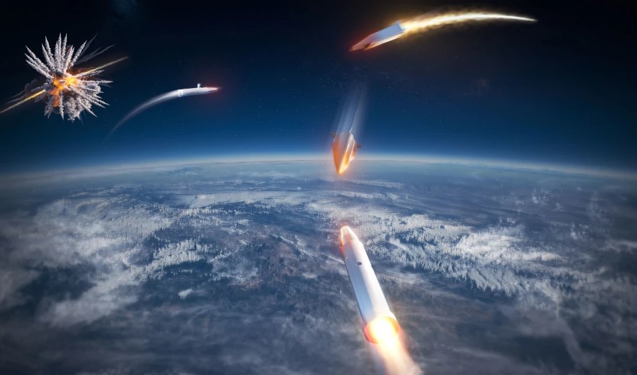 Vue d’artiste d’une interception d’un missile hypersonique