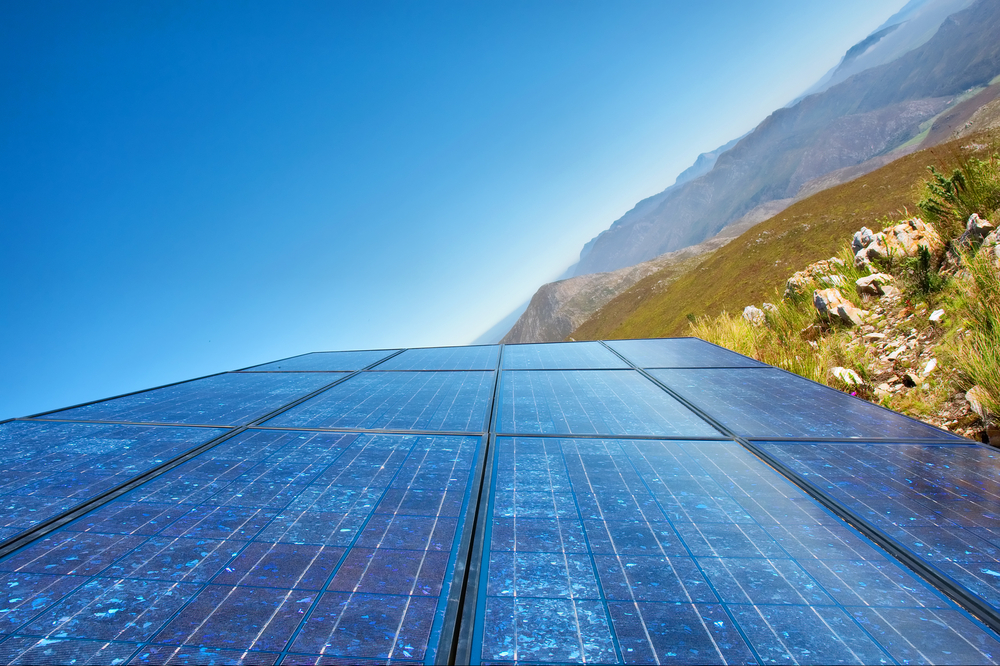 Blue solar cells near Hermanus/Stanford, Western Cape, South Africa.