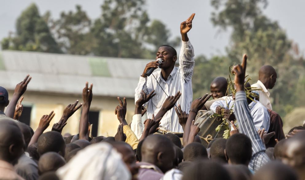 Young activist at the Ugandan presidential elections at an opposition rally held by FDC (Forum for Democratic Change), February 2011, Mbale, Uganda