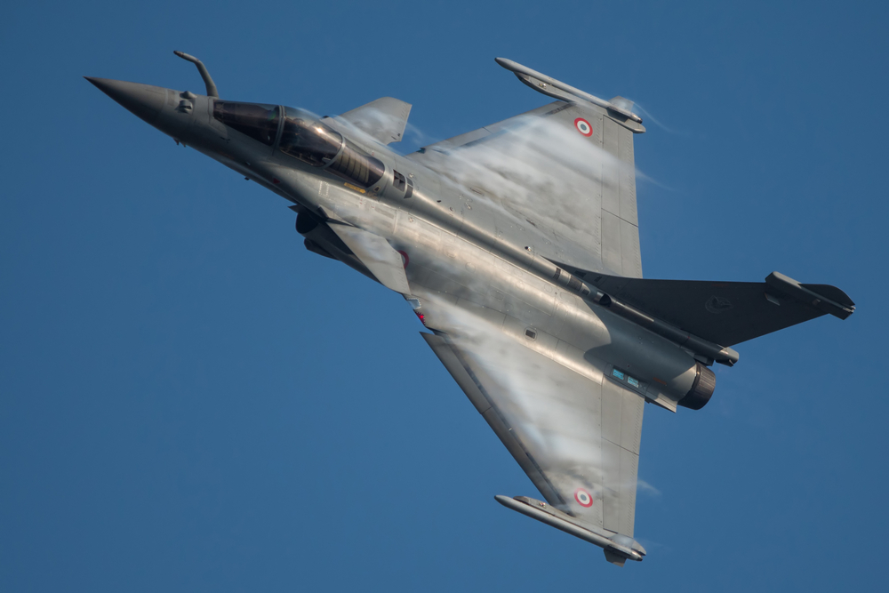 NATO DAYS, OSTRAVA, CZECH REPUBLIC - SEPTEMBER 15, 2016: French Air Force Dassault Rafale fly over Mosnov airport