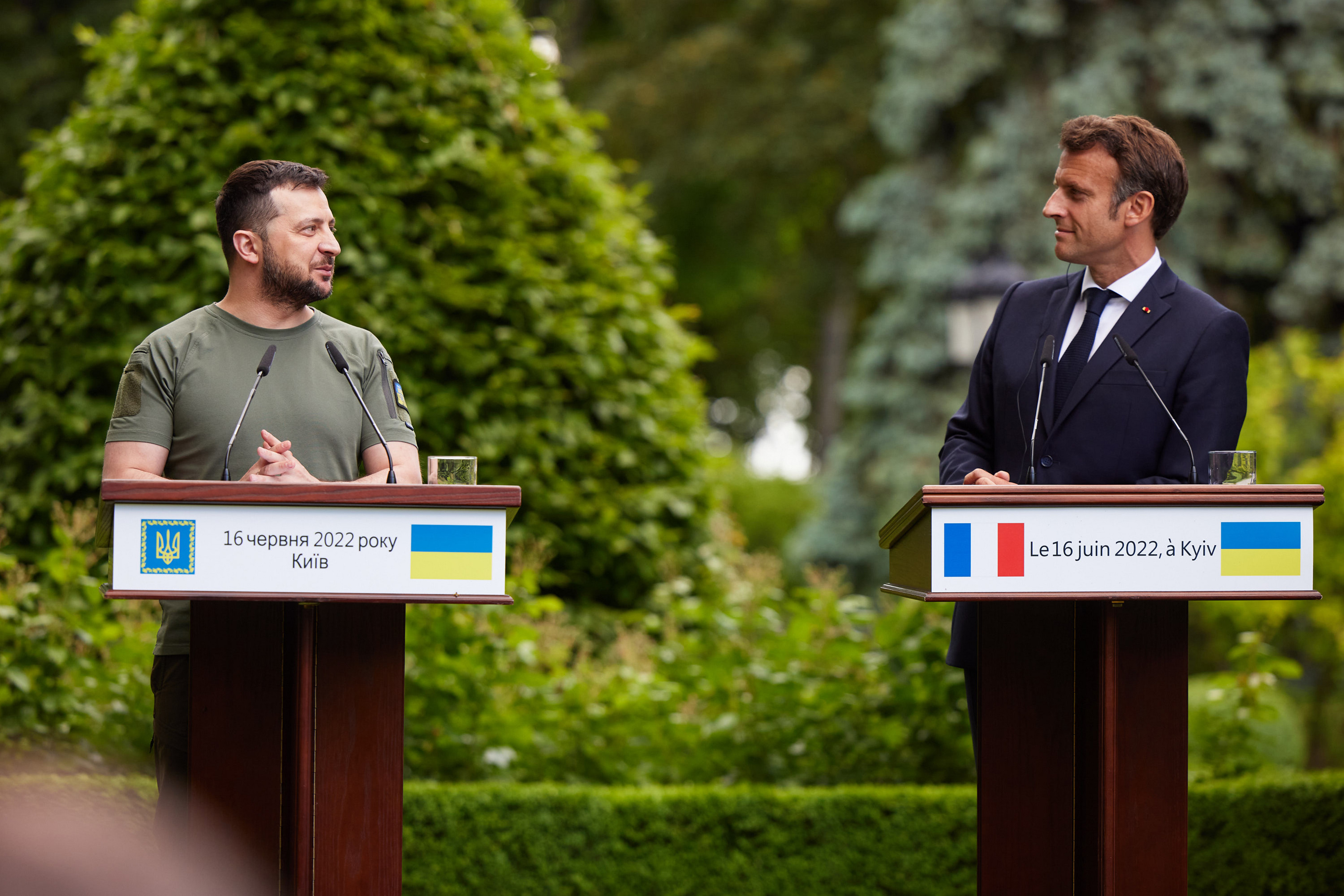 Le Président Volodymyr Zelensky et le Président Emmanuel Macron à Kiev, 16 juin, 2022