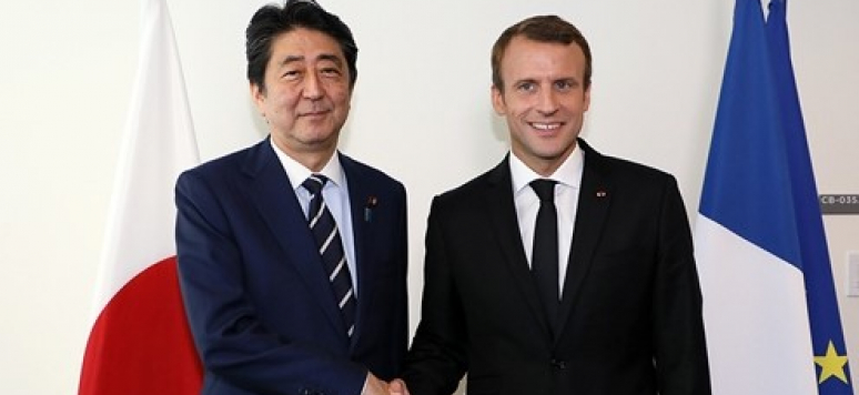 Emmanuel Macron and Shinzo Abe, September 2017