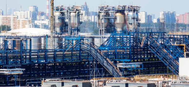 Close up of Moscow oil refinery in Kapotnya district, Russia