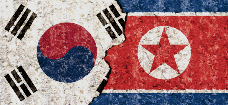Drapeaux de la Corée du Sud et de la Corée du Nord 