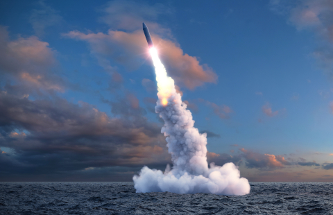 Représentation stylisée d'un tir de missile balistique