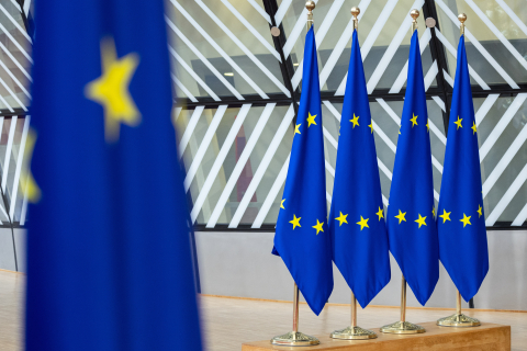 Drapeaux européens au Conseil européen, à Bruxelles