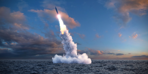 Représentation stylisée d'un tir de missile balistique