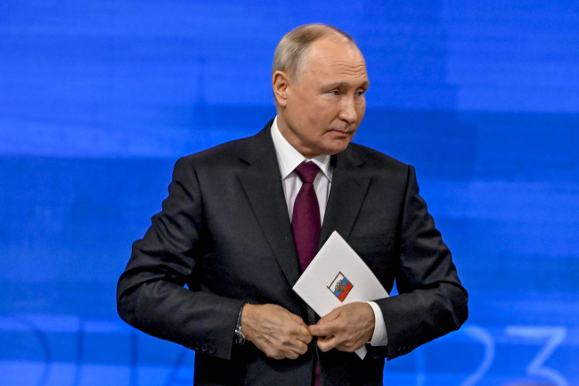 Le président russe Vladimir Poutine s'exprime lors de sa conférence de presse annuelle à Moscou (décembre 2023)