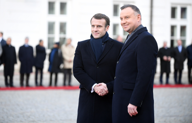 WARSAW, février 2020 - Le président de la République française Emmanuel Macron rend visite au président polonais Andrzej Duda.