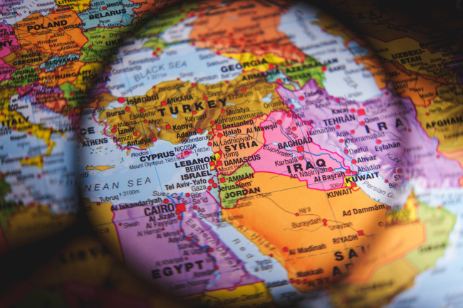 Moyen-Orient sur la carte du monde.