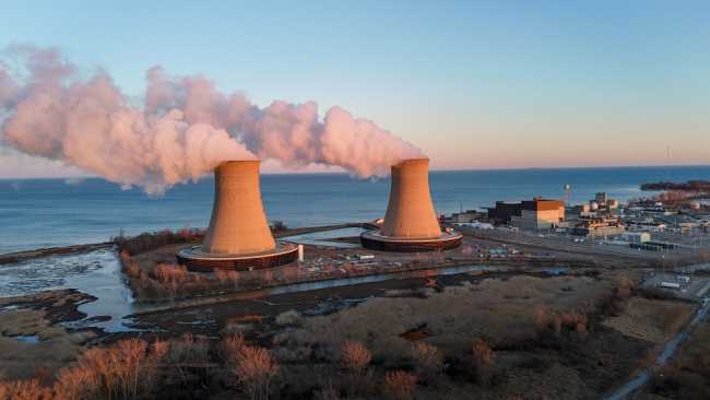 Newport, Michigan, United States - Nuclear power plant Enrico Fermi II on the shore of Lake Irié 