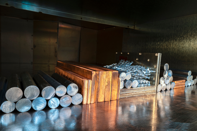 steel and non-ferrous metals arranged in stacks