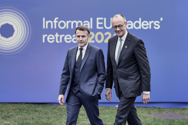 French President Emmanuel Macron and German Chancellor Friedrich Merz, Informal EU Council - Feb 12 2026