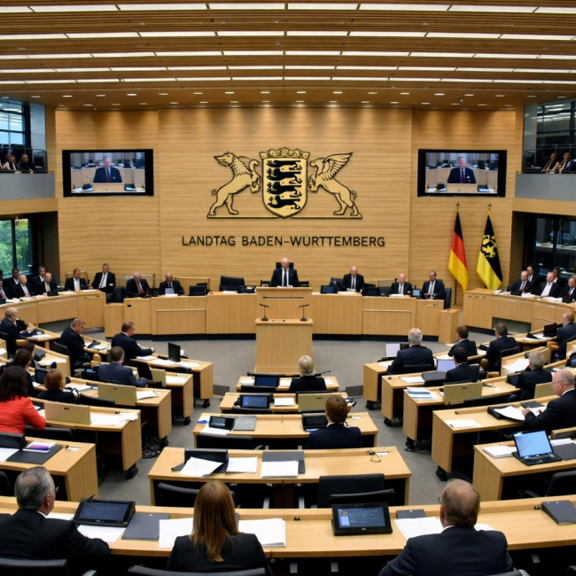 Salle plénière du Parlement du Land de Bade-Wurtemberg © Générateur IA Shutterstock, Shutterstock.com