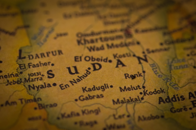 Historical map of Sudan showing Khartoum and the Darfur region